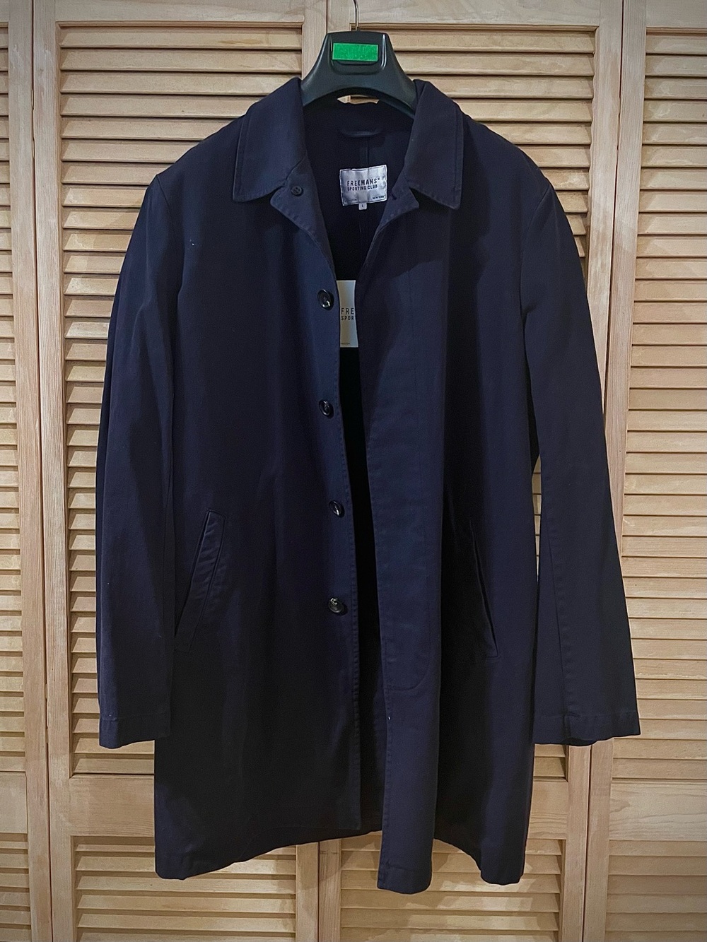Freeman’s Sporting Club navy trench coat NWT